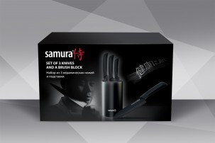 Набор из 3 керамических ножей черная керамика и подставки Samura SKC-004B