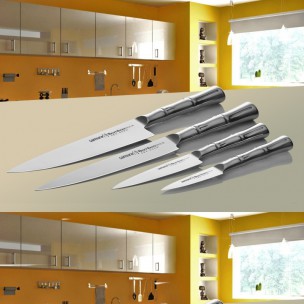 Набор из 4 кухонных стальных ножей и подставки Samura Bamboo SBA-05