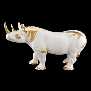 Статуэтка Носорог белый золото M Ahura 380х140х220 мм SR1472GM