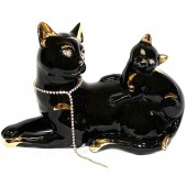 Статуэтка Кошка с котенком черная Ahura 350х160х230 мм S1795CB